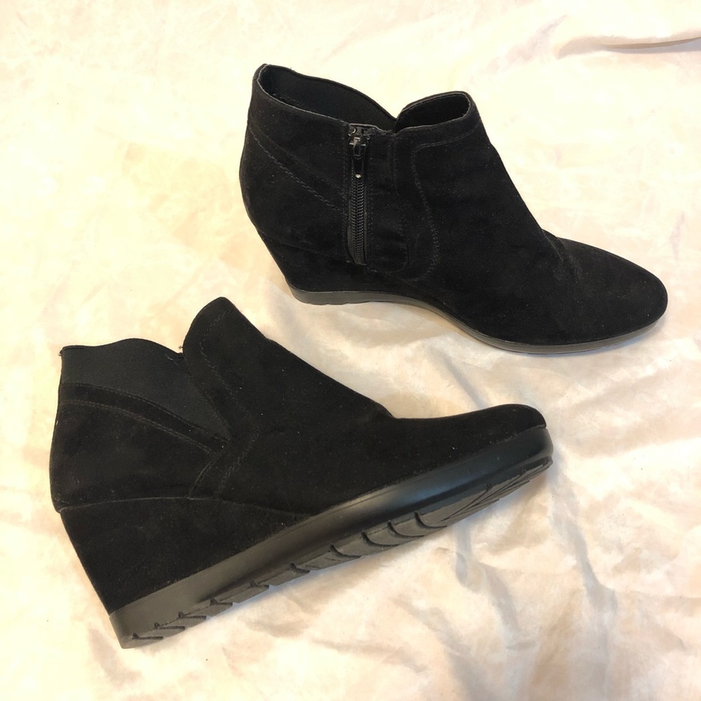 Faux Suede Wedge Booties Black